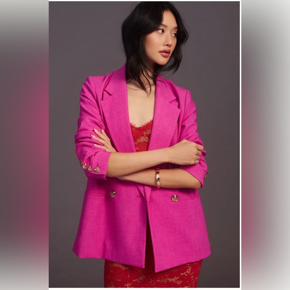 Anthropologie Maeve Double-Breasted Blazer, Size 10, Color Violet